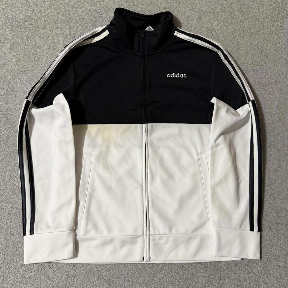Adidas 3 Stripes Track Jacket Black White Full Zip Youth